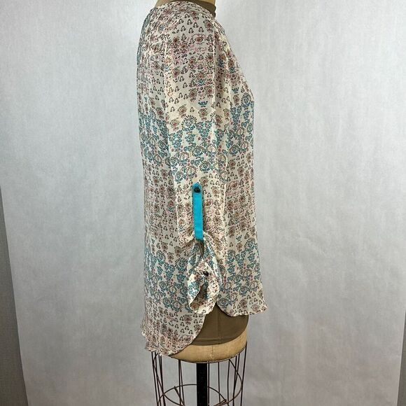 Nick & Mo Tunic Blouse Top Size Small Cream Print Long Length - Picture 7 of 11